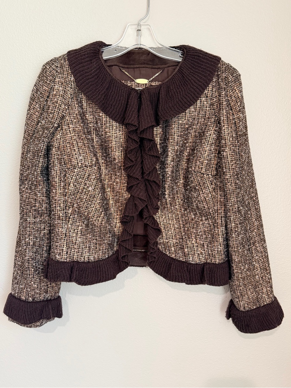 Magaschoni Metallic Tweed 2-Pc Skirt Suit Size 8 Gold Copper Sequin Trim - Picture 3 of 17
